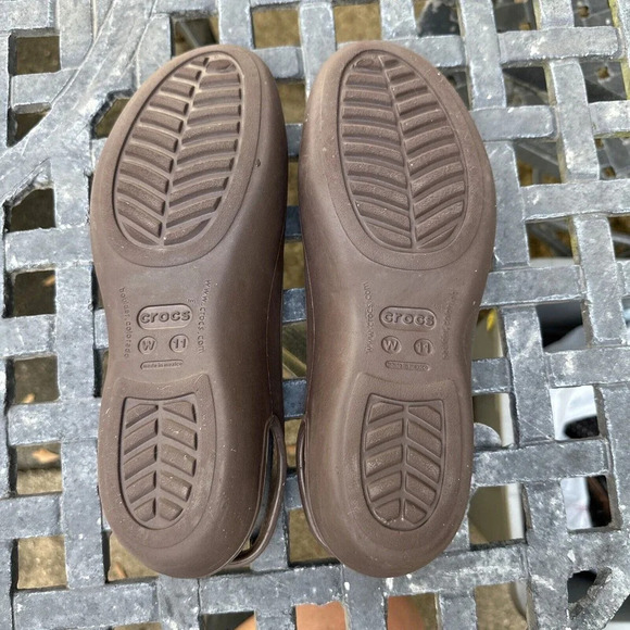 Crocs Women’s 11 Olivia Slingback Brown Slip On Shoe Flats Rhinestone Comfort - Picture 8 of 9